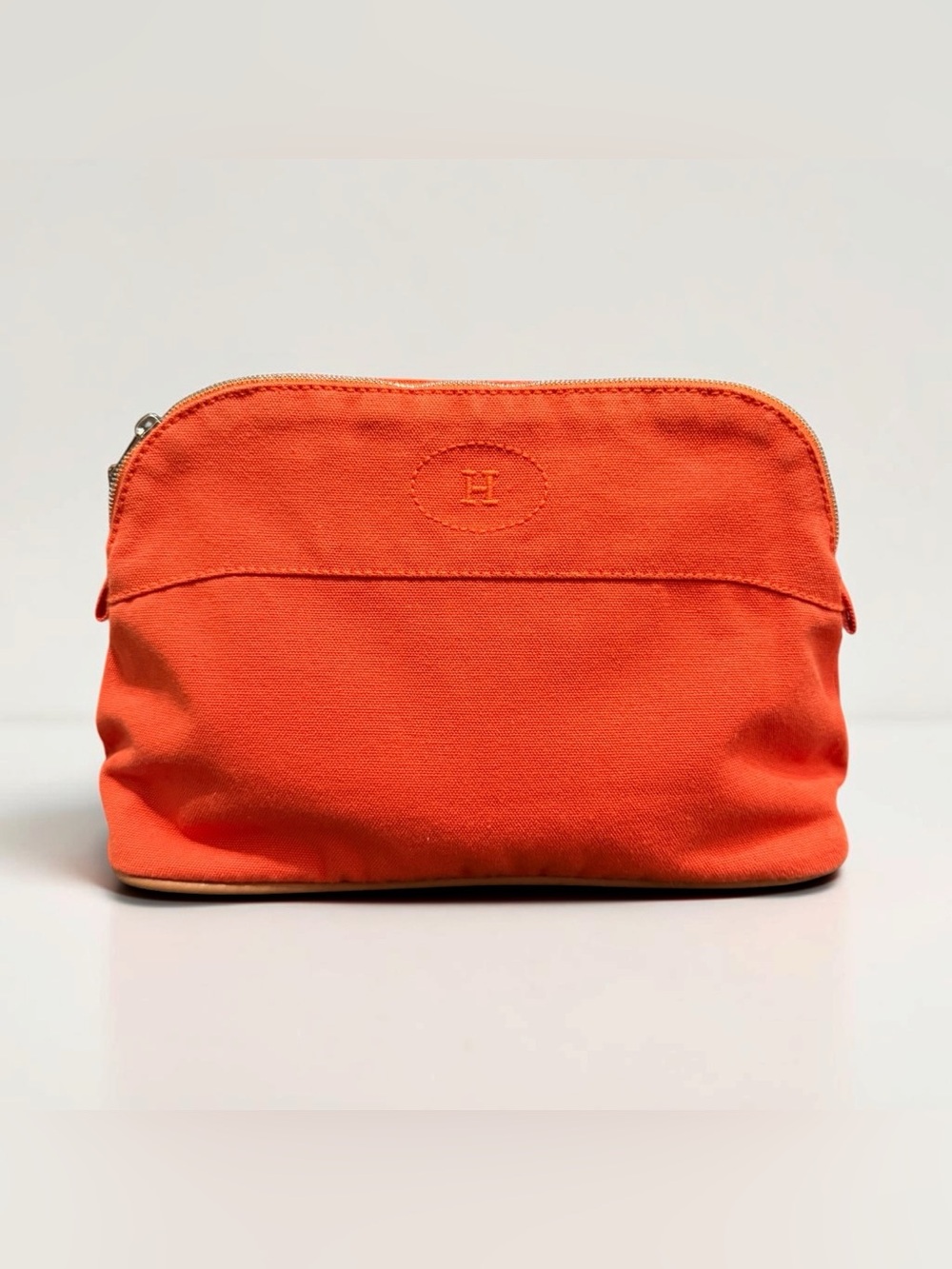 Hermes Bolide MM Orange Canvas Cosmetic Travel Pouch Toile Case